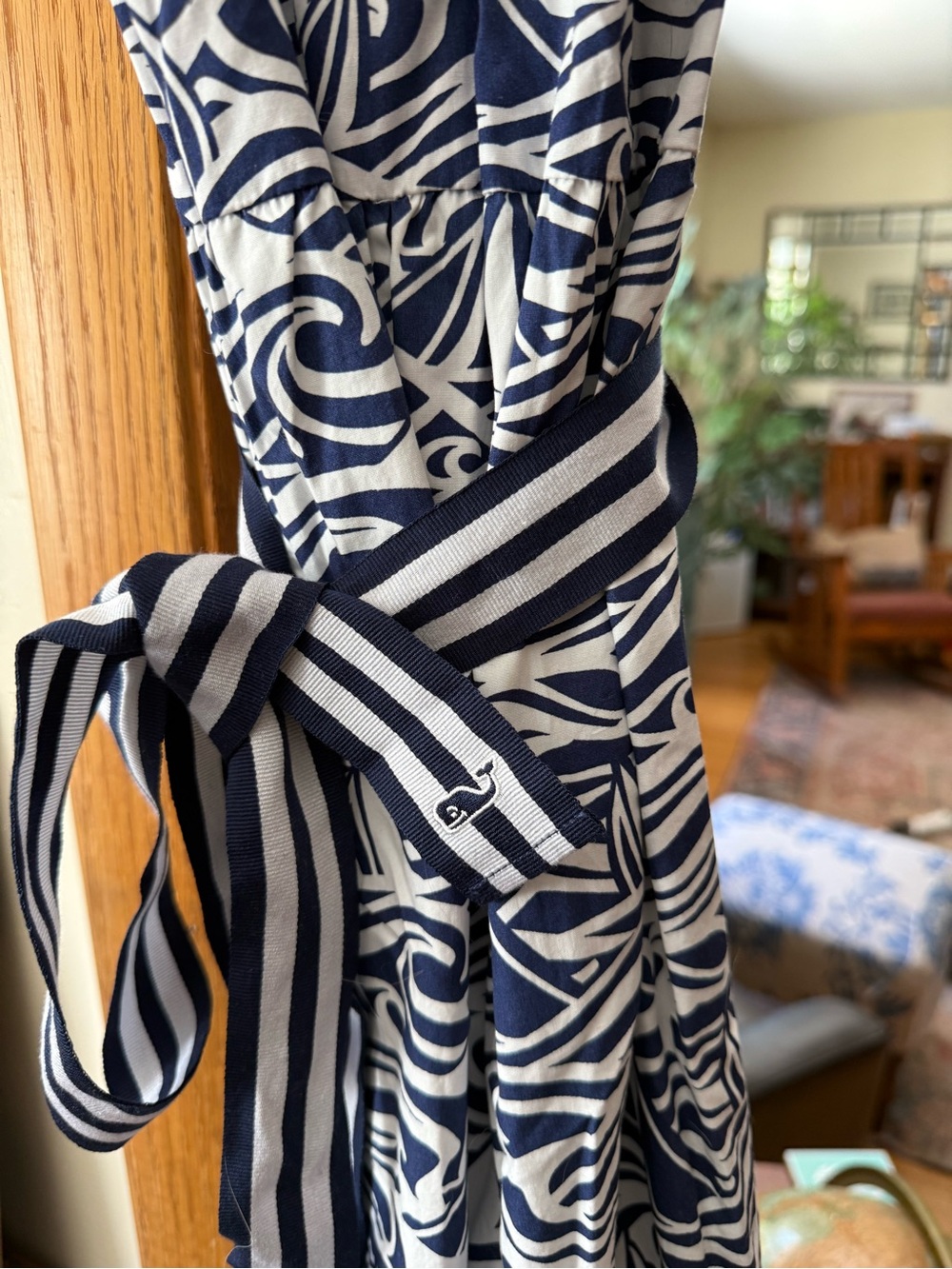 Vineyard Vines Navy and White Printed Wrap Dress
